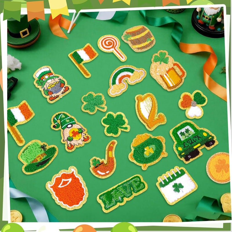 FOGWOWO 50 Pcs St. Patrick's Day Patches Self Adhesive Shamrock Patches Stick on Chenille Irish Clover Lucky Stickers Embroidered Lucky Love Rainbow Hat Patch for Backpacks Holiday Decor - Image 5